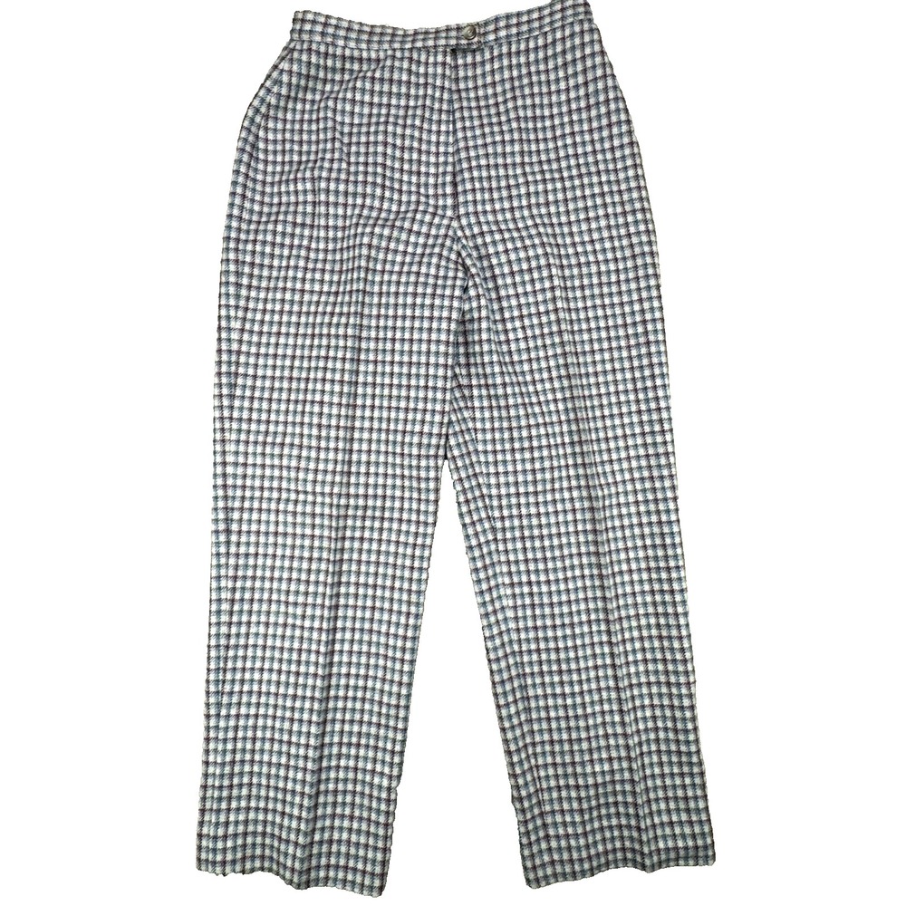 John Meyer of Norwich Vintage 80s Wool Blue and Red Micro Plaid Pants 27" x 27"